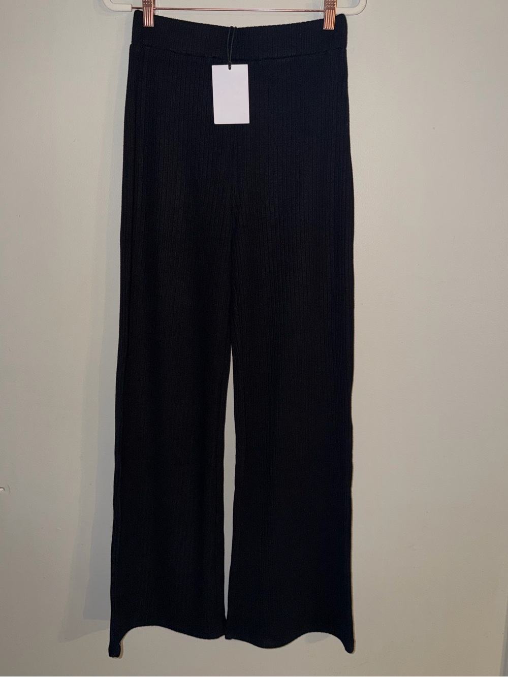 Grey Lab Los Angeles Black Ribbed Knit Wide Leg Lounge Pants Size Small NWT